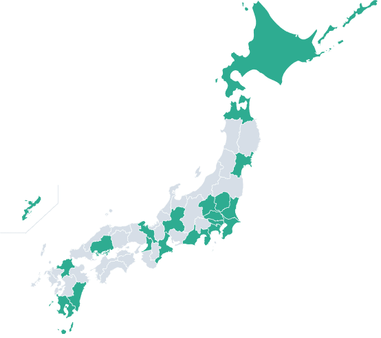 居住地。従業員の居住が集中している都道府県を地図上で表示しています。